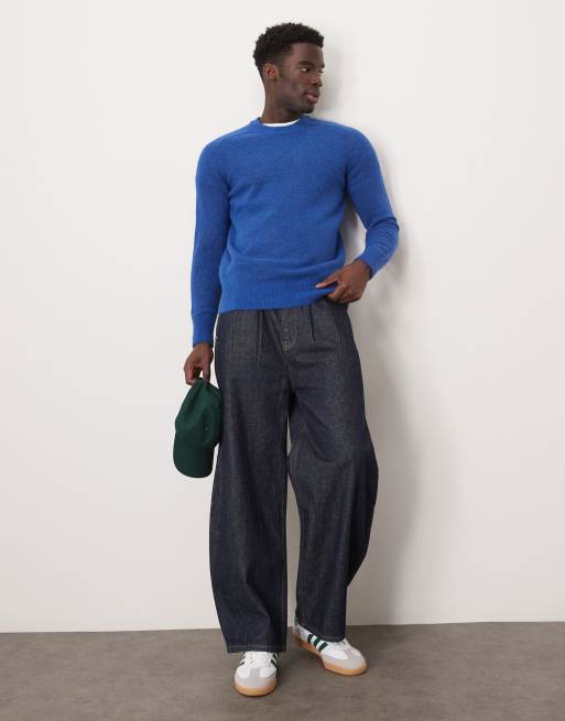 Selected crew neck fluffy alpaca knit sweater in blue , 3 of 4