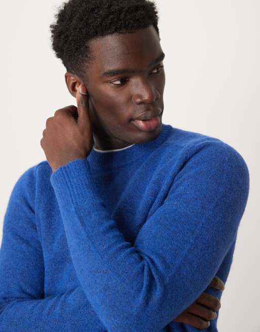 Selected crew neck fluffy alpaca knitted jumper in blue , 4 of 4