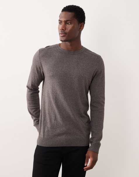 Selected crew neck knit jumper in dark grey