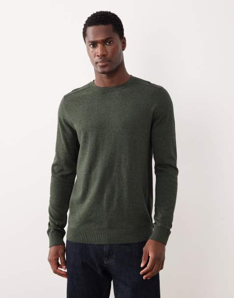 Selected crew neck knit sweater in dark green - view 1