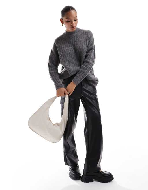 Selected crew neck merino wool blend jumper in texture grey, 4 of 4