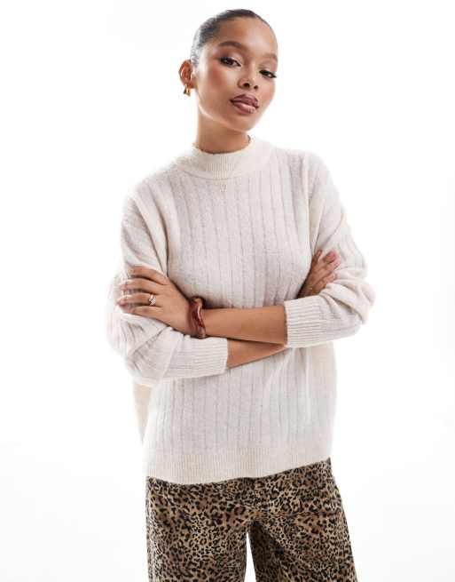Selected crew neck merino wool blend sweater in textured cream, 4 of 4