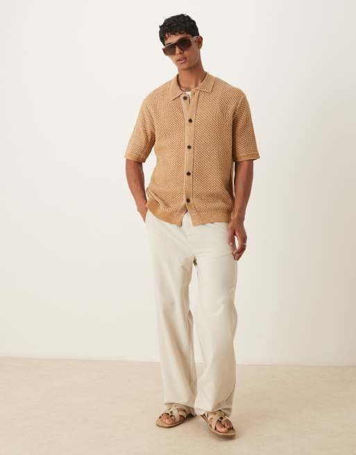Selected crochet shirt in tan , 2 of 4