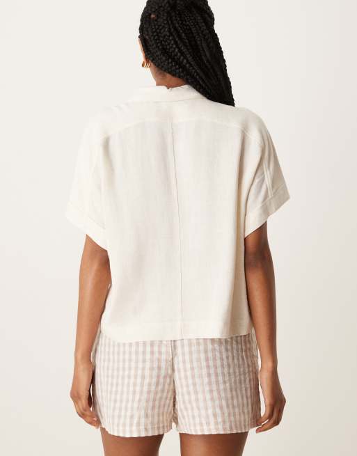 Selected - Cropped overhemd van linnenmix in crème, 4 van 4