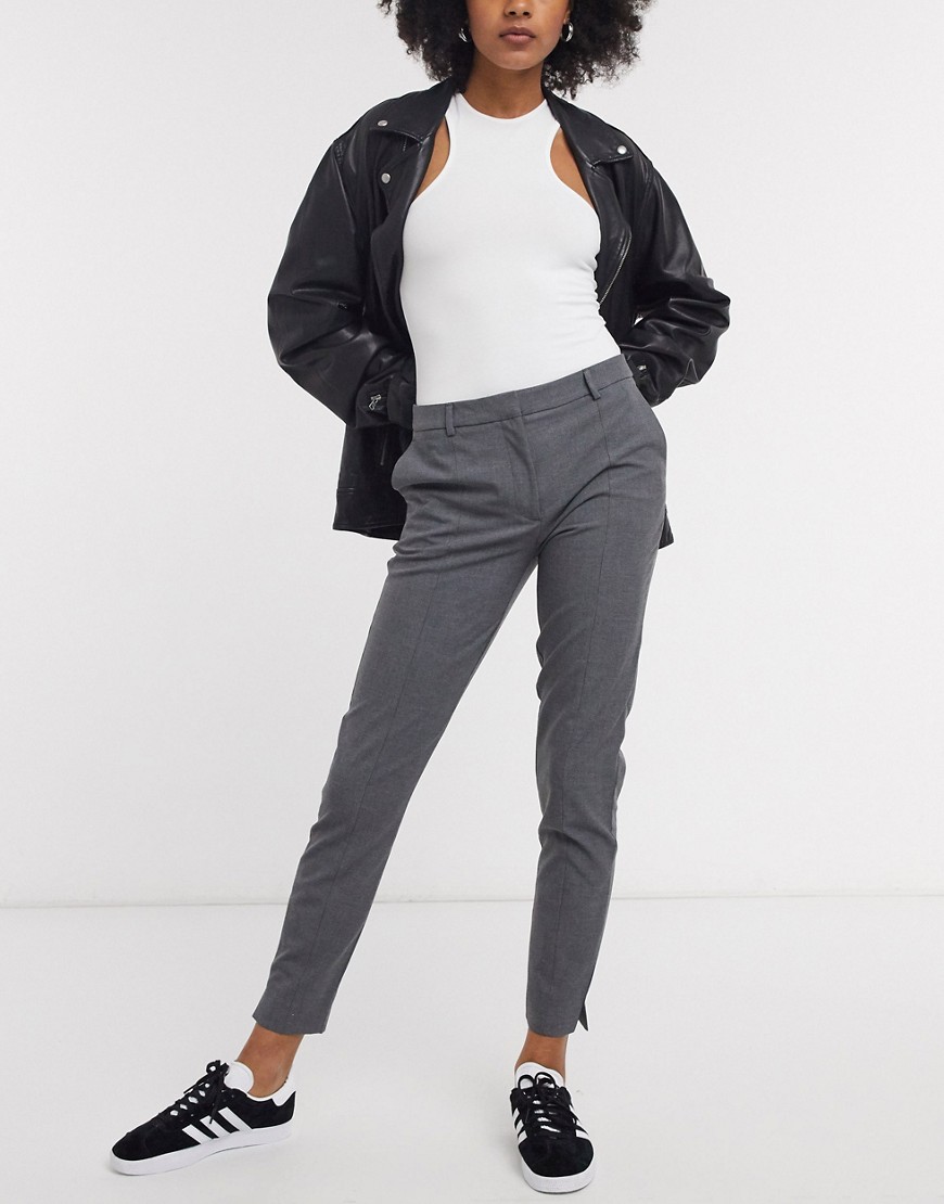 Selected cropped slim pants in gray-Grey