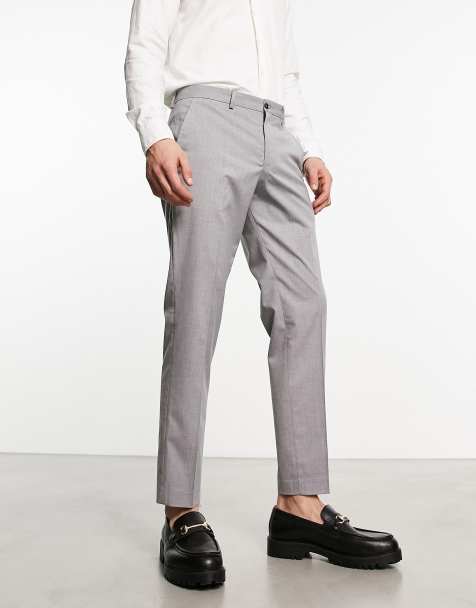 Selected cropped smart trousers in light grey - view 1