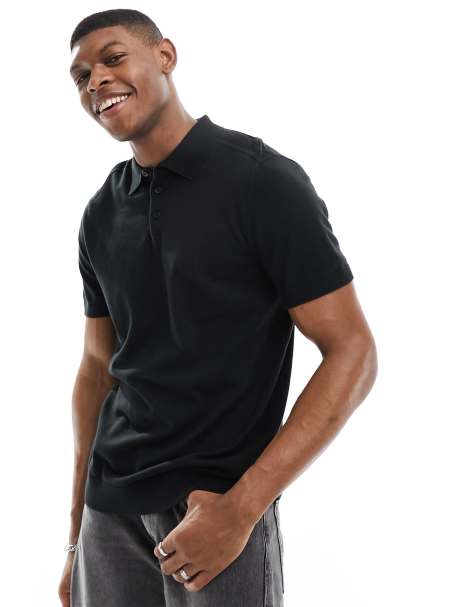 Selected knitted polo in black  