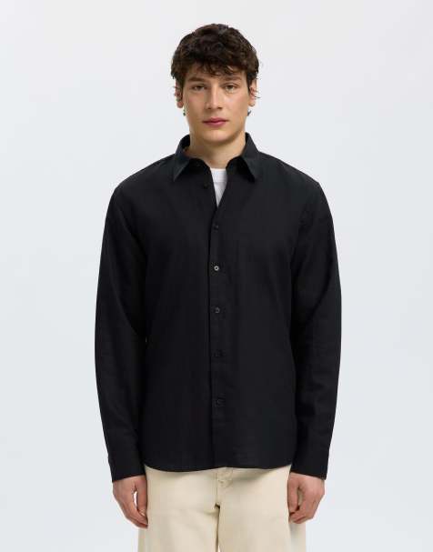 Selected Linen-blend shirt in black