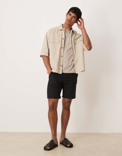 Selected linen blend shorts in black 