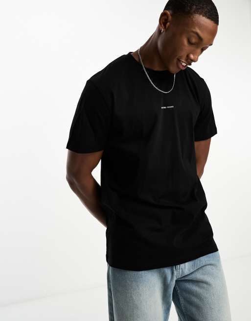 Selected – Czarny T-shirt oversize z małym logo na piersi , 2 z 4