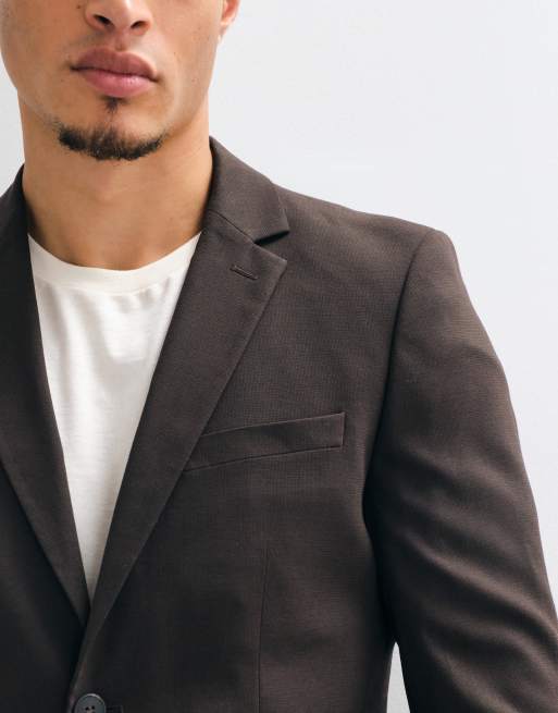 Selected del af sæt slim fit-blazer i brun uldblanding, 3 af 5