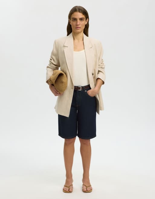 Selected - Denim short in donkerblauw, 4 van 5
