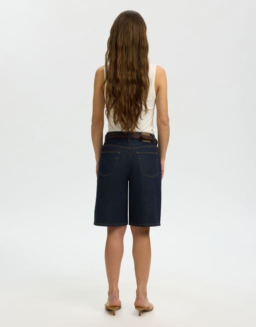 Selected Denim shorts in dark blue denim, 2 of 5