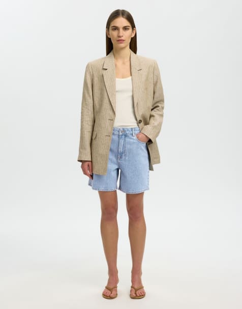 Selected Denim shorts in light blue denim