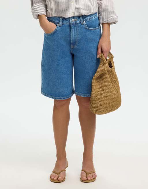Selected Denim shorts in medium blue denim, 5 of 5