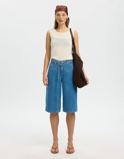 Selected Denim shorts in medium blue denim, 5 of 6