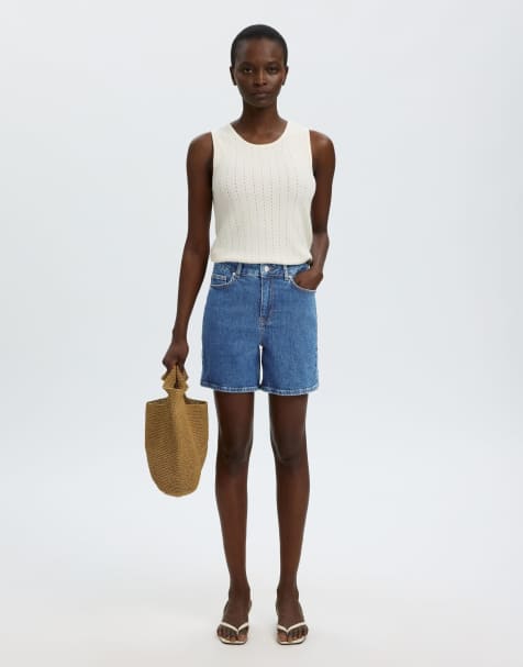 Selected - Denim shorts in middenblauw - view 1