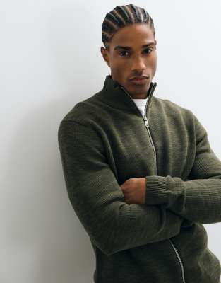 Selected Double Zip Ribbed Knit Sweater In Green