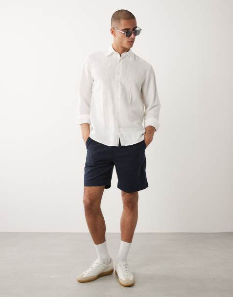 Selected elastic waistband shorts in navy - view 1