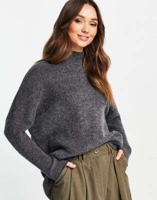 Selected Enica high neck oversized jumper in grey