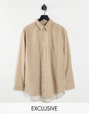 Selected Exclusive Unisex cotton oversized shirt in beige stripe - MULTI - ASOS Price Checker