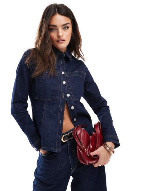 Selected Femme - Aansluitend denim overhemd met zakken