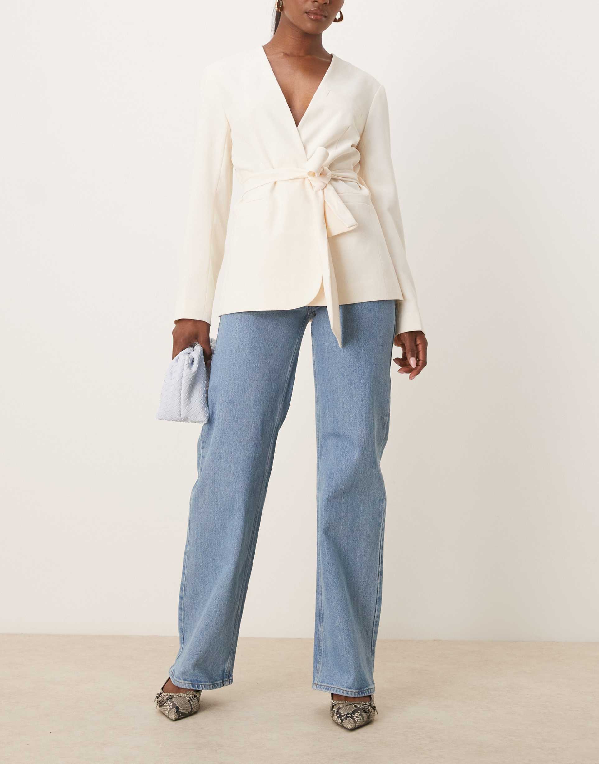 selected femme alice wide leg jeans in light blue denim