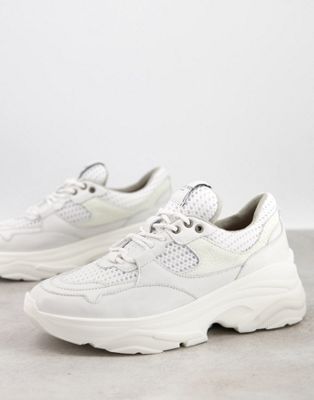 Selected Femme chunky leather trainers with sports mesh in white - ASOS Price Checker