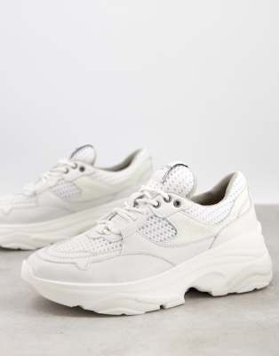 Selected Femme chunky leather trainers with sports mesh in white - ASOS Price Checker