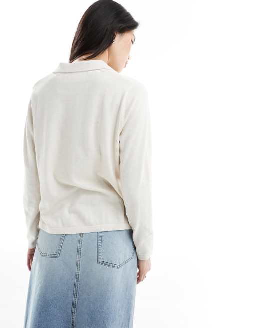 Selected Femme – Beige stickad pikétröja med långa ärmar , 3 av 4
