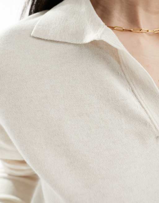 Selected Femme – Beige stickad pikétröja med långa ärmar , 4 av 4