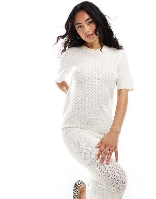 Selected Femme – Beige virkad maxiklänning 