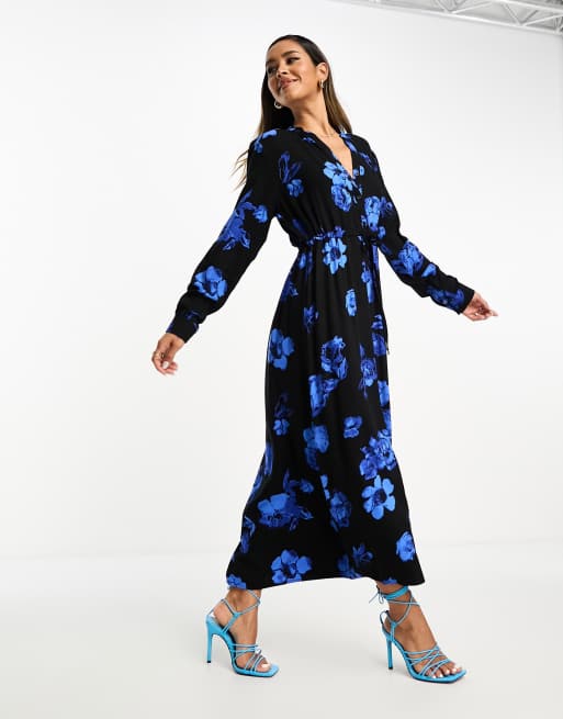Selected Femme belted maxi dress in blue floral 