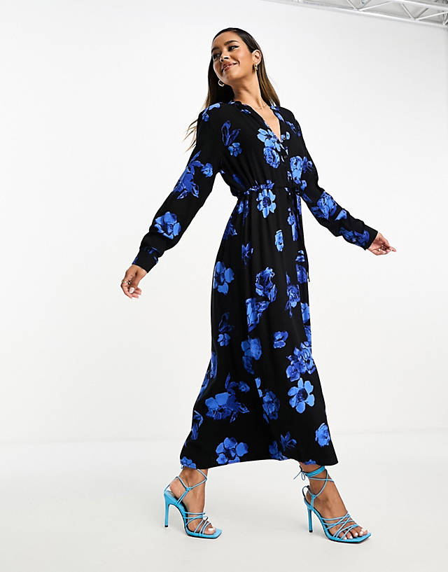Selected - femme belted maxi dress in blue florals