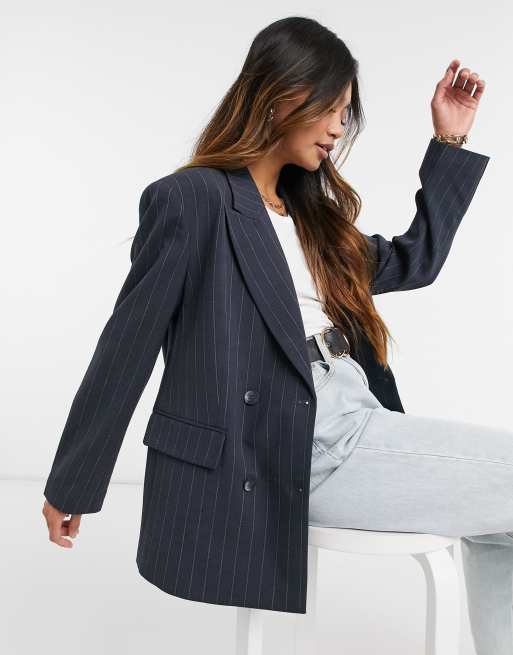 Selected Femme Ensemble blazer a double boutonnage et pantalon large a fines rayures ASOS