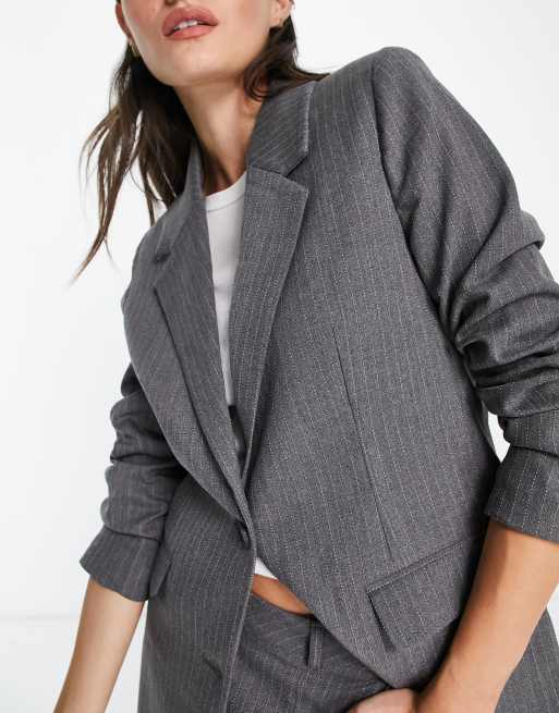 Selected Femme Blazer de costume d ensemble ajust avec rayures fines Gris