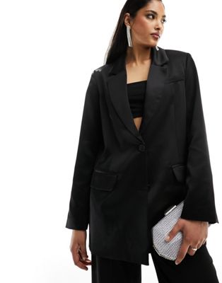 Selected Femme relaxed fit satin blazer in black - ASOS Price Checker