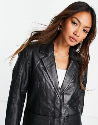 Femme Selected Femme - Blazer en cuir véritable - Noir