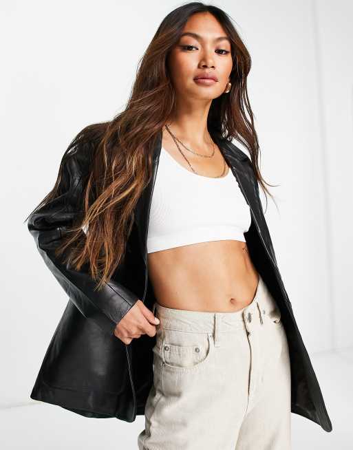 Selected Femme - Blazer van echt leer in zwart 