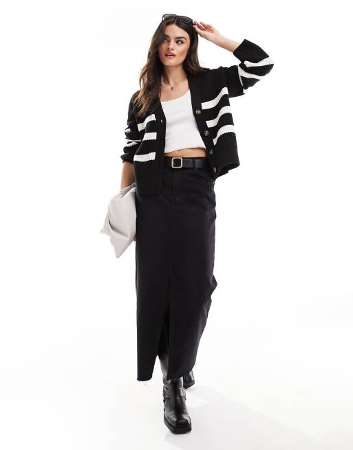 Selected Femme – Bloomie – Strickjacke in Schwarz mit weißen Streifen, 3 von 4
