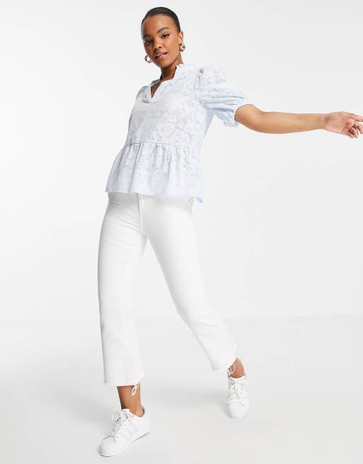 Selected Femme - Blouse met pofmouwen in lichtblauw, 2 van 4