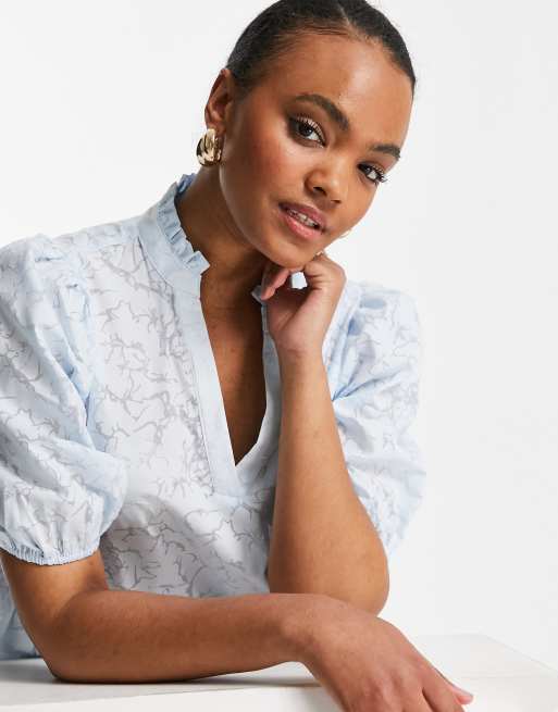 Selected Femme - Blouse met pofmouwen in lichtblauw, 3 van 4