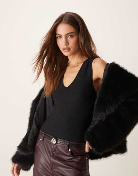 Selected Femme - Body met textuur en glitter in zwart - view 1