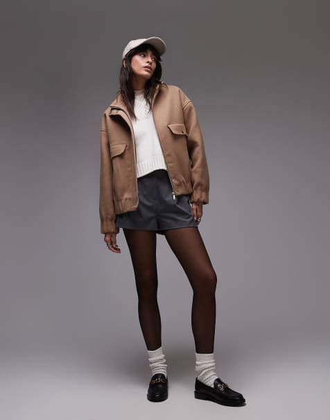 Selected Femme Bomber jacket with pockets in camel - view 1