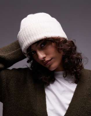 Selected Femme - Bonnet en maille duveteuse - Crème-Blanc