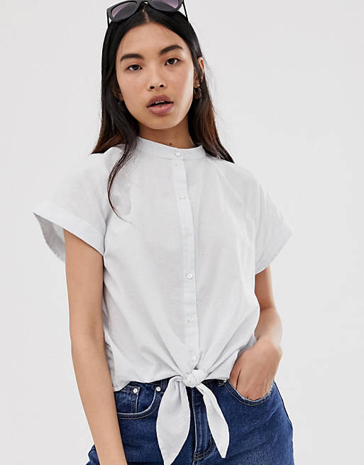 Selected Femme boxy chambray tie front shirt ASOS