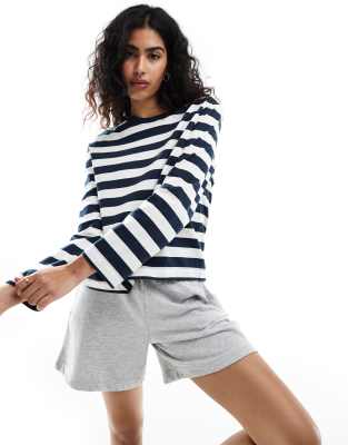 Femme boxy long sleeve t-shirt in navy stripe