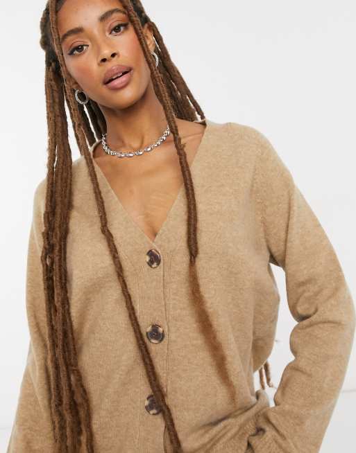 Selected Femme boyfriend wool cardigan in brown