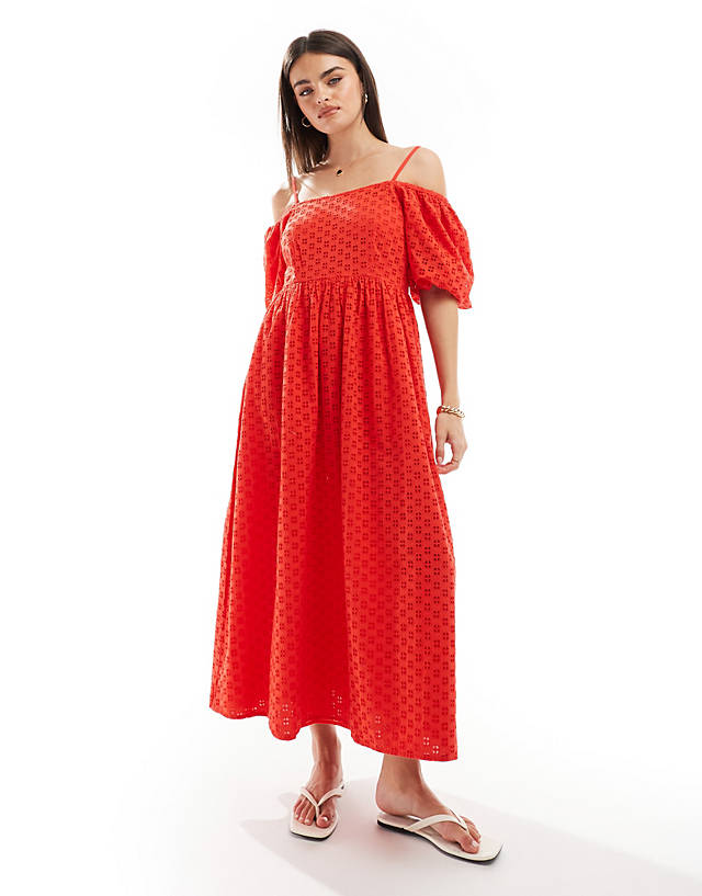 Selected - femme broderie maxi dress in red