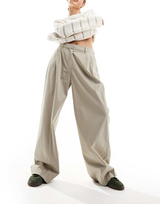 Selected Femme - Broek met hoge taille en wijde pasvorm in beige 
